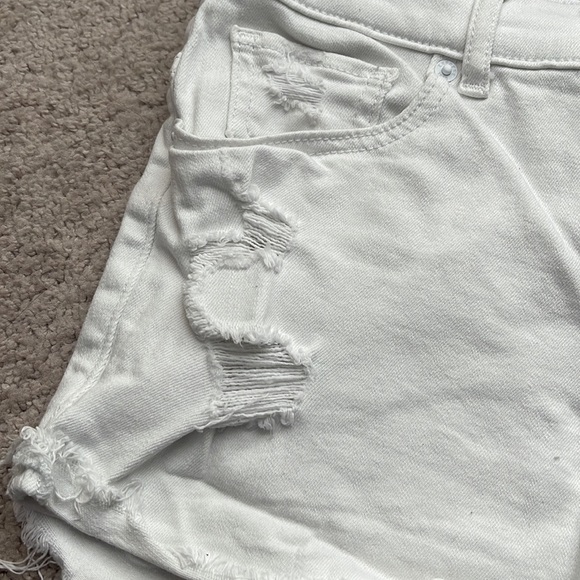 Express High Rise White Distressed Jean Shorts - Picture 3 of 5